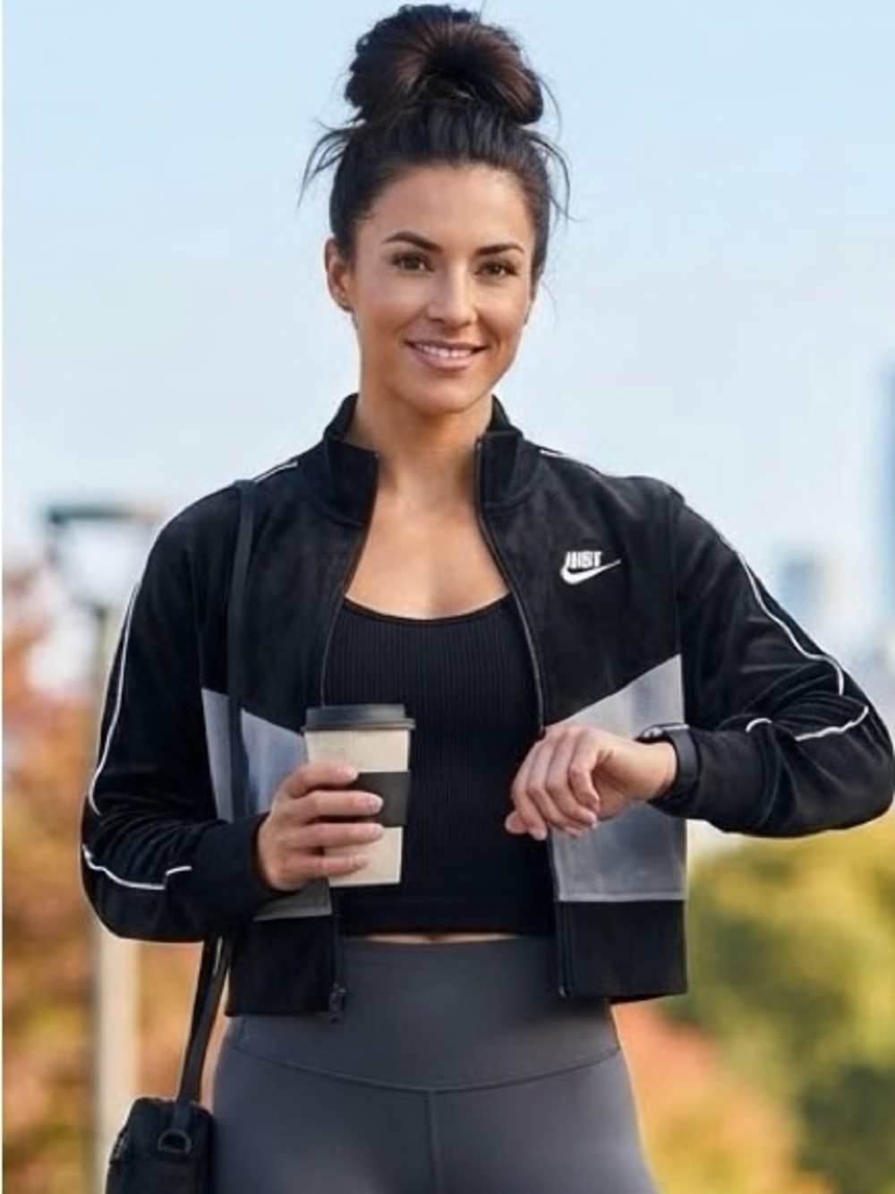Nike Black & Gray Cropped Bomber Jacket - Women's